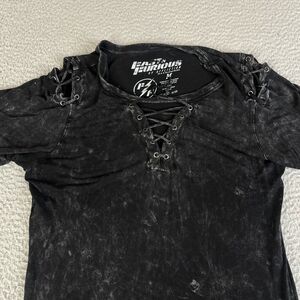 Affliction x Fast and Furious T Shirt Womens Medium Black Tie Dye Lace Up Sleeve